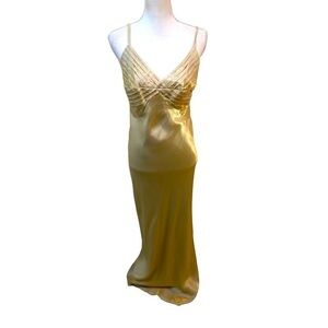 Vtg ever beauty shimmering champagne gold lined spaghetti strap gown back zip
